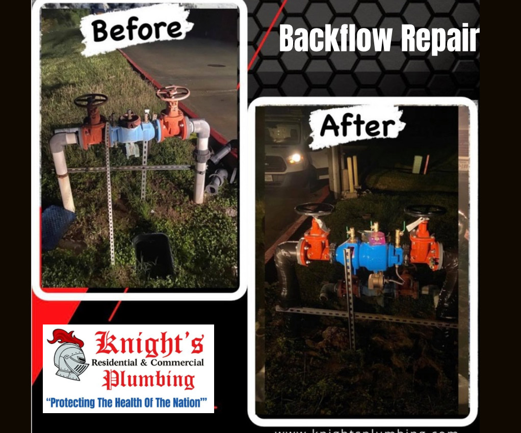 Commercial backflow preventer repair by Knight's Plumbing in League City Texas 77539 - trusted local plumber restoring water safety and compliance